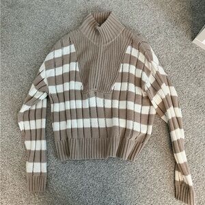 a new day Taupe and White Striped Turtleneck Sweater